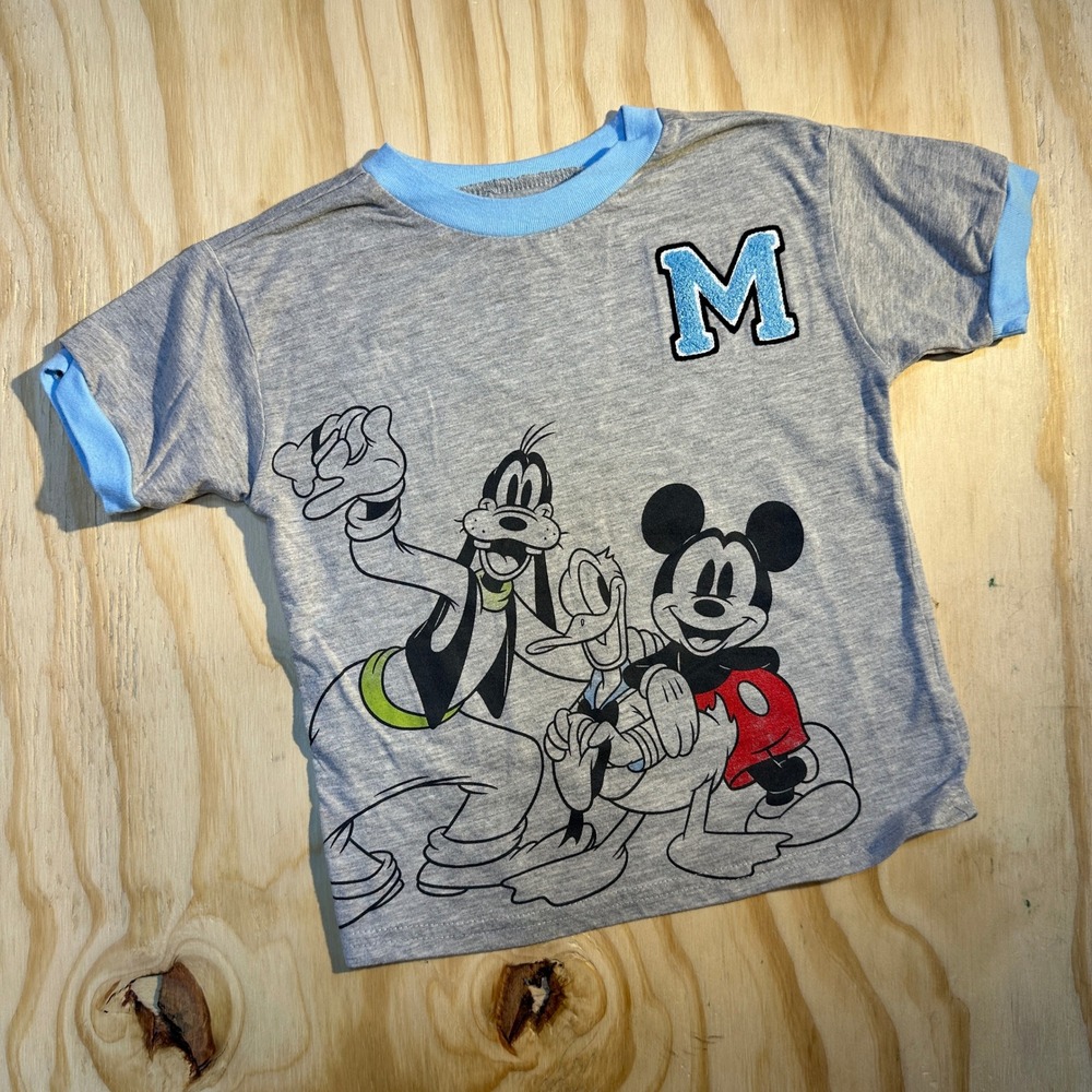 Disney Junior Mickey Mouse Donald Goofy Gray Ringer Graphic Tee 3T